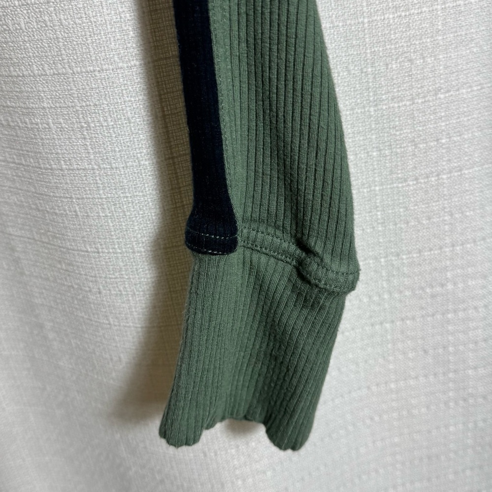 Daily Practice Sage Green Ruched Bodycon Midi Dress Collared Ribbed Drawstring M - Picture 5 of 8